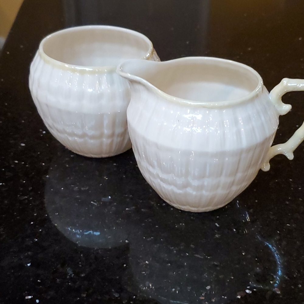 Vintage Belleek Limped Sugar and Creamer